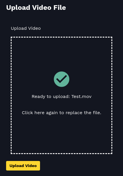 Upload video file section ready to upload