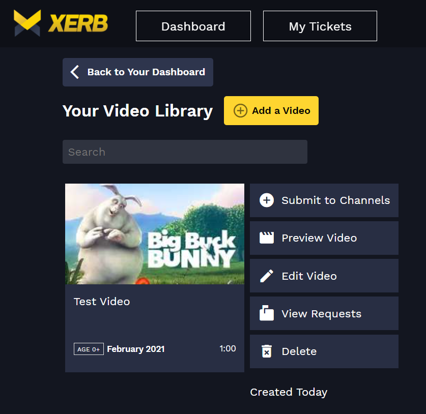 Your Video Library menu with a list of the videos you've uploaded, and options next to it. 